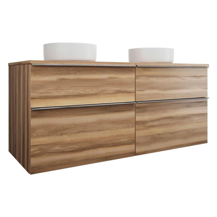 burgbad Eqio Waschtischkombination mit Keramik-Aufsatzwaschtisch 140 cm, links und rechts, mit Griffleiste G0251