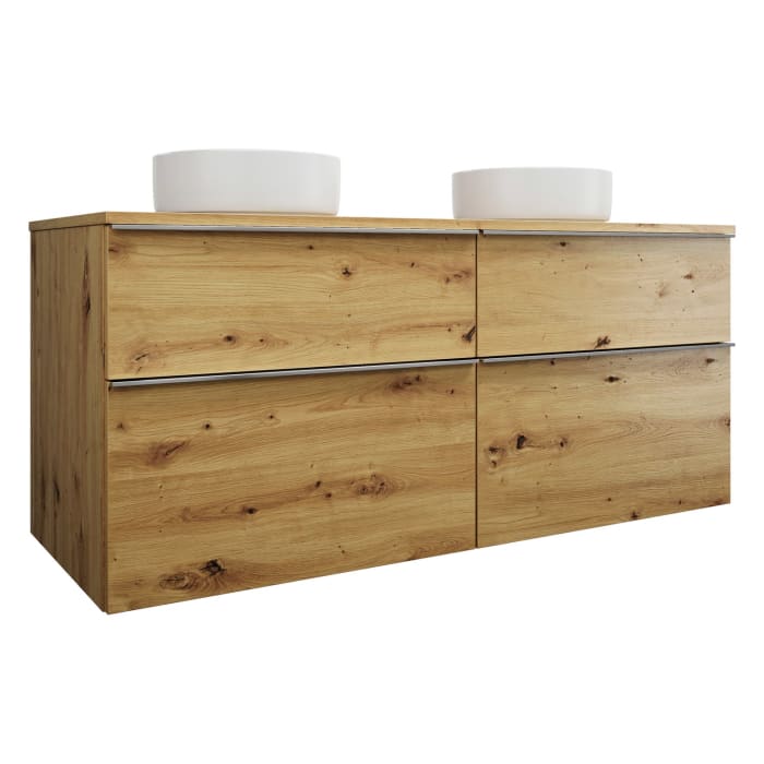 burgbad Eqio Waschtischkombination mit Keramik-Aufsatzwaschtisch 140 cm, links und rechts, mit Griffleiste G0251