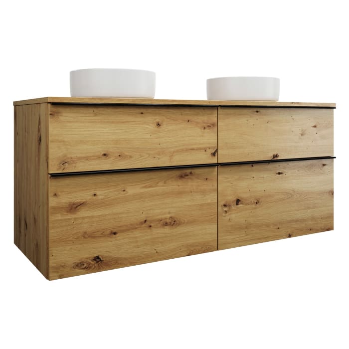 burgbad Eqio Waschtischkombination mit Keramik-Aufsatzwaschtisch 140 cm, links und rechts, mit Griffleiste G0252