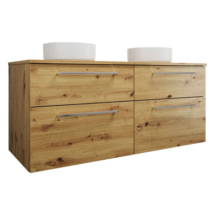 burgbad Eqio Waschtischkombination mit Keramik-Aufsatzwaschtisch 140 cm, mit Stangengriff P95