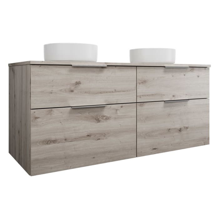 burgbad Eqio Waschtischkombination mit Keramik-Aufsatzwaschtisch 140 cm, mit Griff G0146