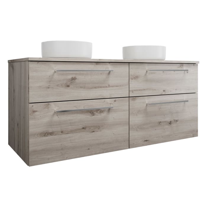 burgbad Eqio Waschtischkombination mit Keramik-Aufsatzwaschtisch 140 cm, mit Stangengriff P95