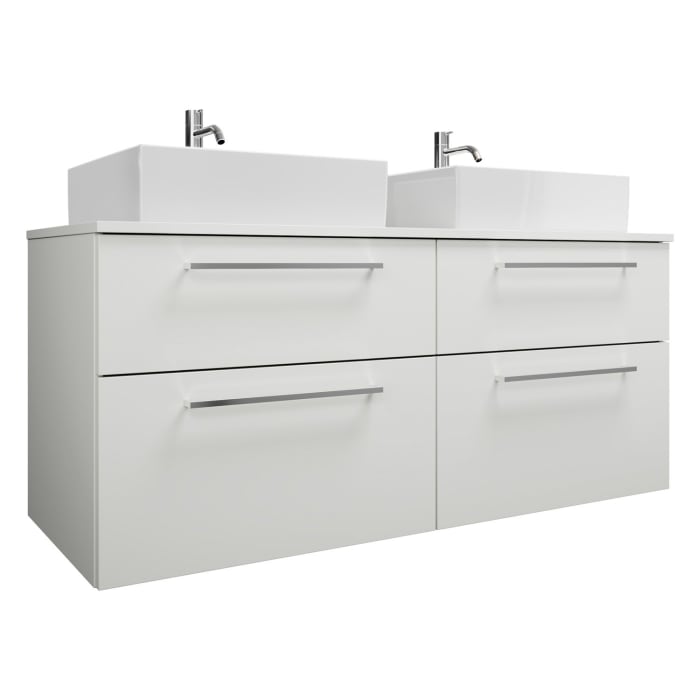 burgbad Eqio Waschtischkombination mit Keramik-Aufsatzwaschtisch 140 cm, links und rechts, mit Stangengriff P95