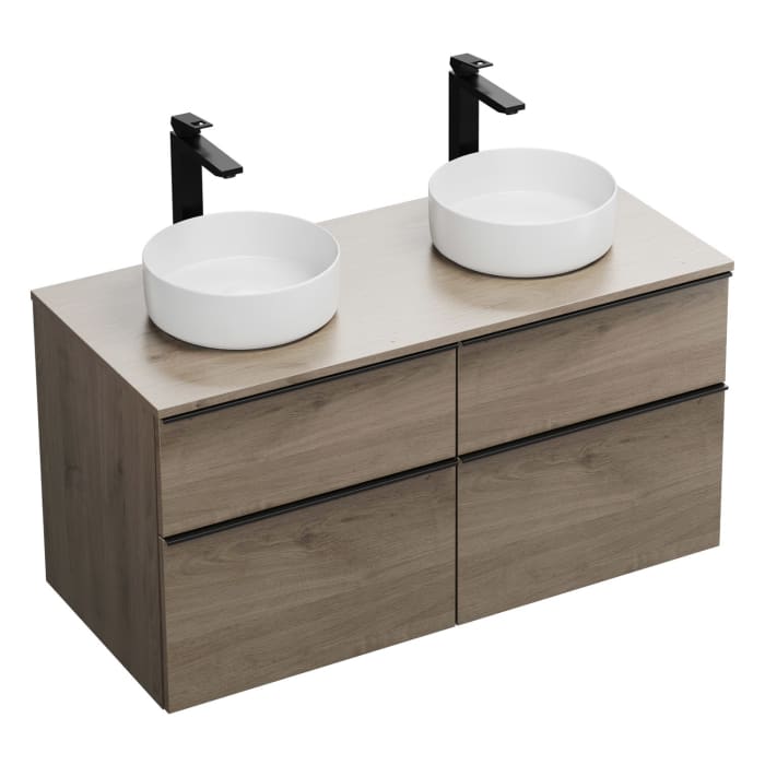 burgbad Eqio Waschtischkombination mit Keramik-Aufsatzwaschtisch 120 cm, links und rechts, mit Griffleiste G0252