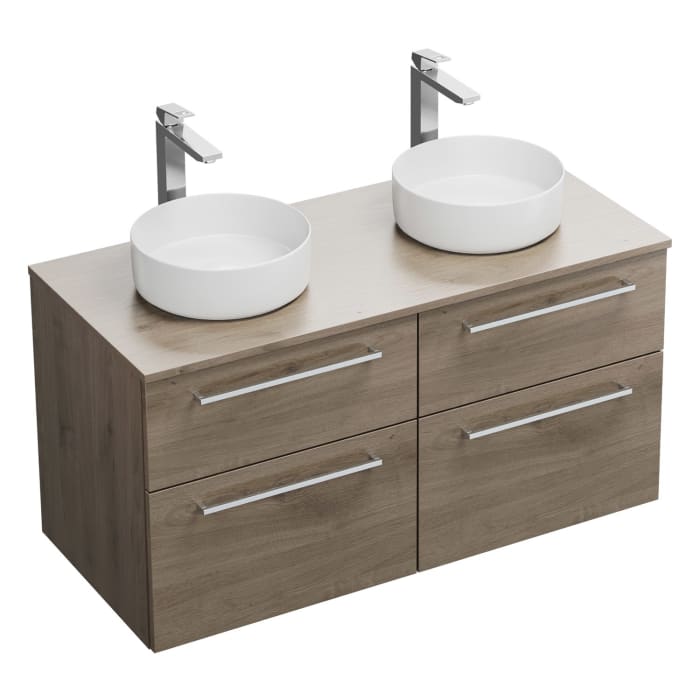 burgbad Eqio Waschtischkombination mit Keramik-Aufsatzwaschtisch 120 cm, links und rechts, mit Stangengriff P95