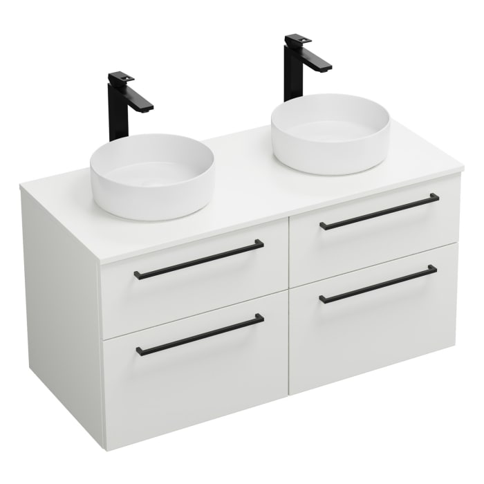 burgbad Eqio Waschtischkombination mit Keramik-Aufsatzwaschtisch 120 cm, links und rechts, mit Stangengriff G0234