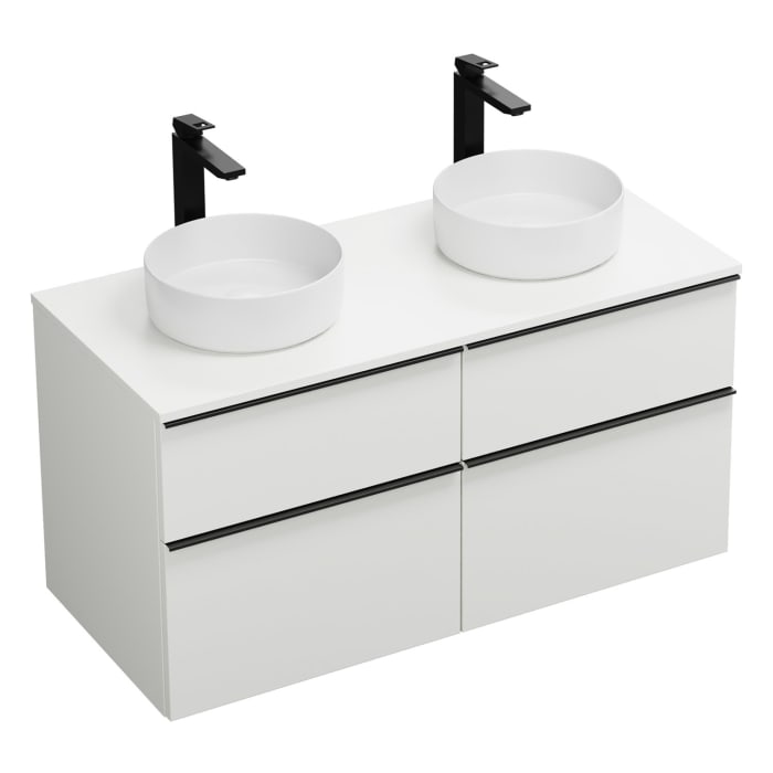 burgbad Eqio Waschtischkombination mit Keramik-Aufsatzwaschtisch 120 cm, links und rechts, mit Griffleiste G0252