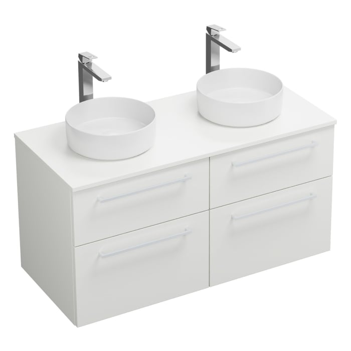 burgbad Eqio Waschtischkombination mit Keramik-Aufsatzwaschtisch 120 cm, links und rechts, mit Stangengriff P95