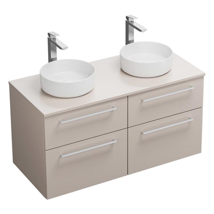 burgbad Eqio Waschtischkombination mit Keramik-Aufsatzwaschtisch 120 cm, links und rechts, mit Stangengriff P95