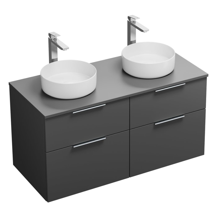 burgbad Eqio Waschtischkombination mit Keramik-Aufsatzwaschtisch 120 cm, links und rechts, mit Griff G0146