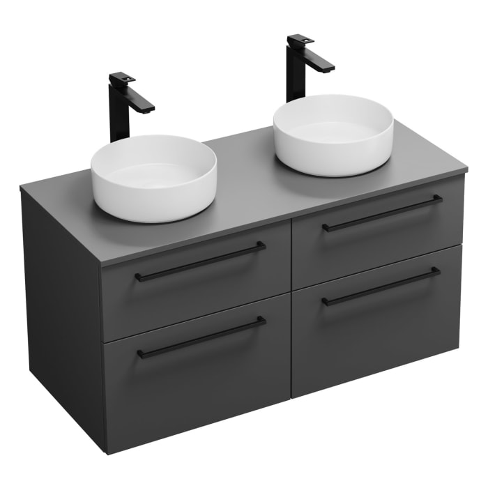 burgbad Eqio Waschtischkombination mit Keramik-Aufsatzwaschtisch 120 cm, links und rechts, mit Stangengriff G0234