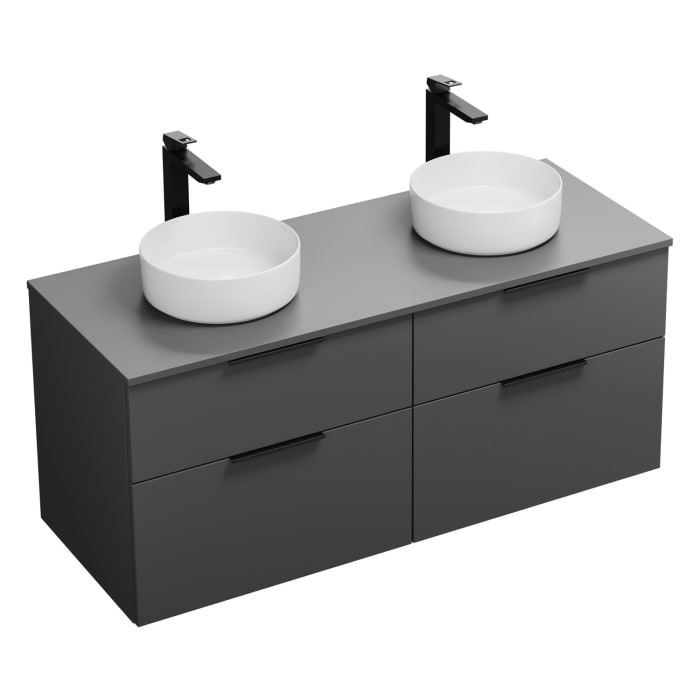 burgbad Eqio Waschtischkombination mit Keramik-Aufsatzwaschtisch 140 cm, links und rechts, mit Griff G0200