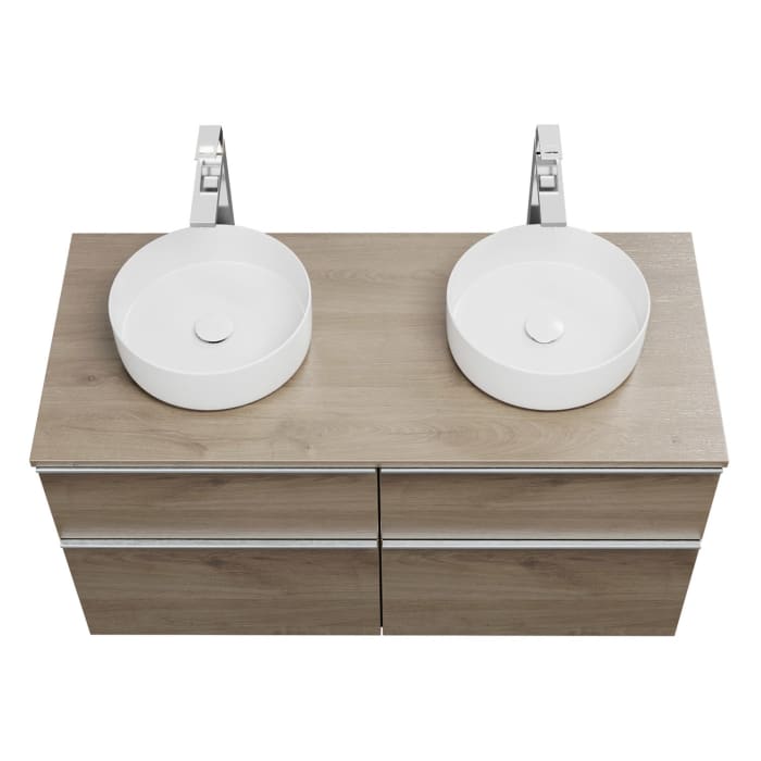 burgbad Eqio Waschtischkombination mit Keramik-Aufsatzwaschtisch 120 cm, links und rechts, mit Griffleiste G0251