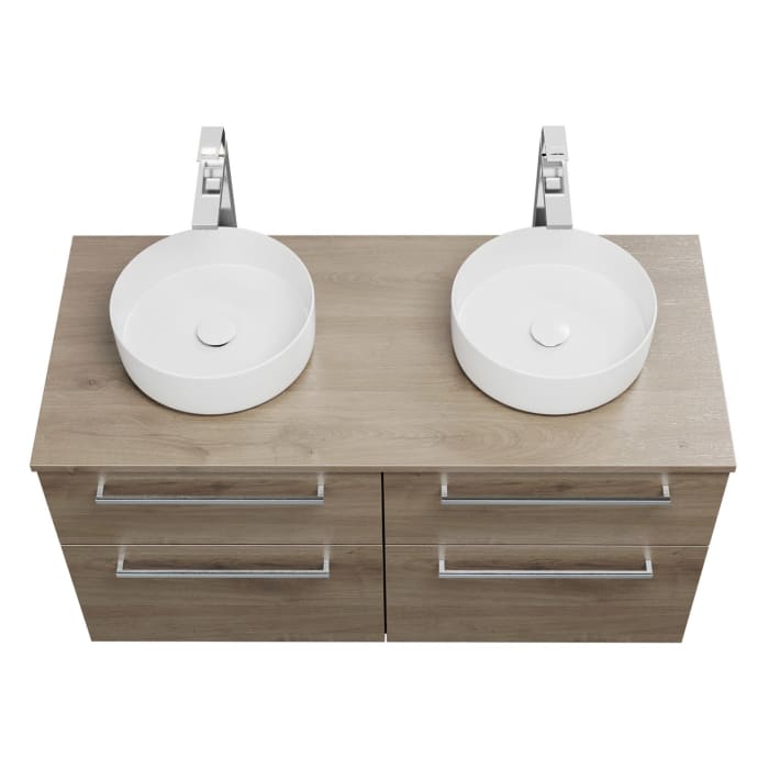 burgbad Eqio Waschtischkombination mit Keramik-Aufsatzwaschtisch 120 cm, links und rechts, mit Stangengriff P95