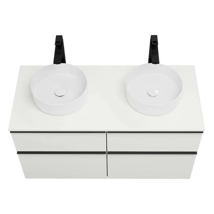 burgbad Eqio Waschtischkombination mit Keramik-Aufsatzwaschtisch 120 cm, links und rechts, mit Griffleiste G0252