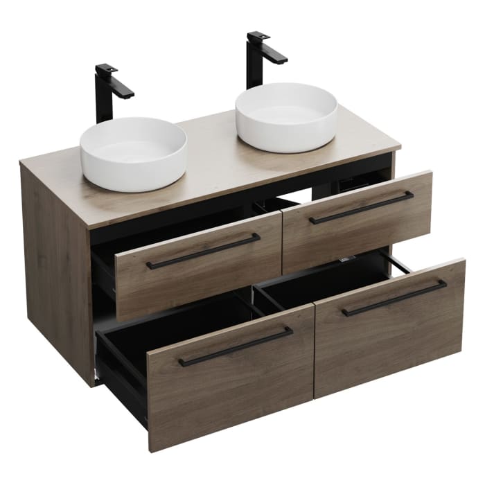 burgbad Eqio Waschtischkombination mit Keramik-Aufsatzwaschtisch 120 cm, links und rechts, mit Stangengriff G0234