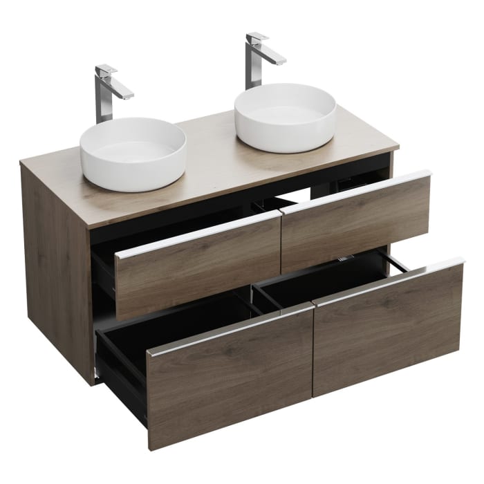 burgbad Eqio Waschtischkombination mit Keramik-Aufsatzwaschtisch 120 cm, links und rechts, mit Griffleiste G0251