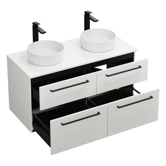 burgbad Eqio Waschtischkombination mit Keramik-Aufsatzwaschtisch 120 cm, links und rechts, mit Stangengriff G0234