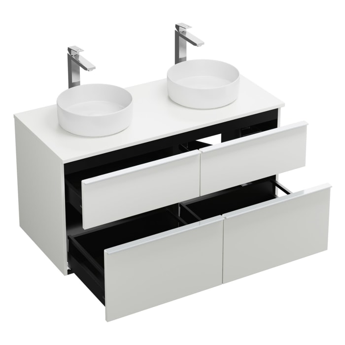 burgbad Eqio Waschtischkombination mit Keramik-Aufsatzwaschtisch 120 cm, links und rechts, mit Griffleiste G0251