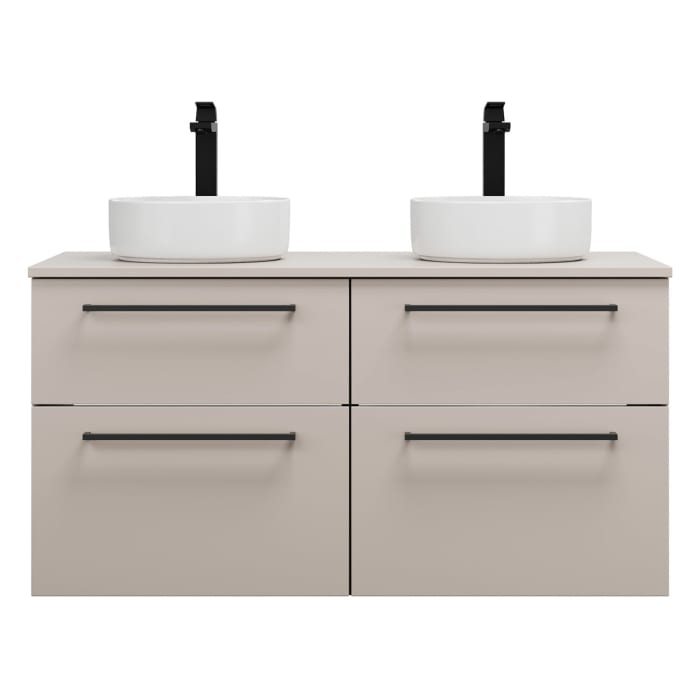 burgbad Eqio Waschtischkombination mit Keramik-Aufsatzwaschtisch 120 cm, links und rechts, mit Stangengriff G0234