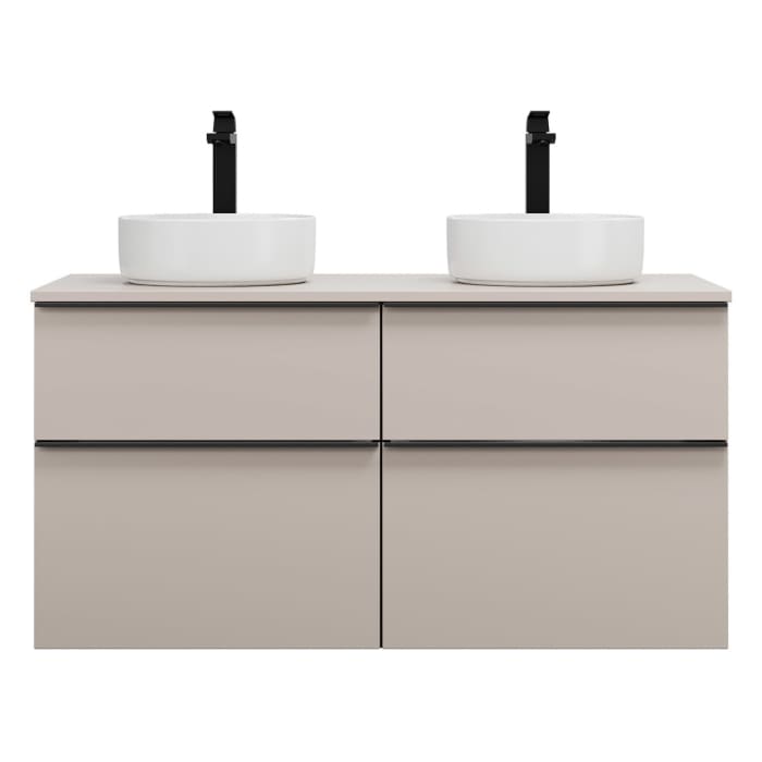 burgbad Eqio Waschtischkombination mit Keramik-Aufsatzwaschtisch 120 cm, links und rechts, mit Griffleiste G0252