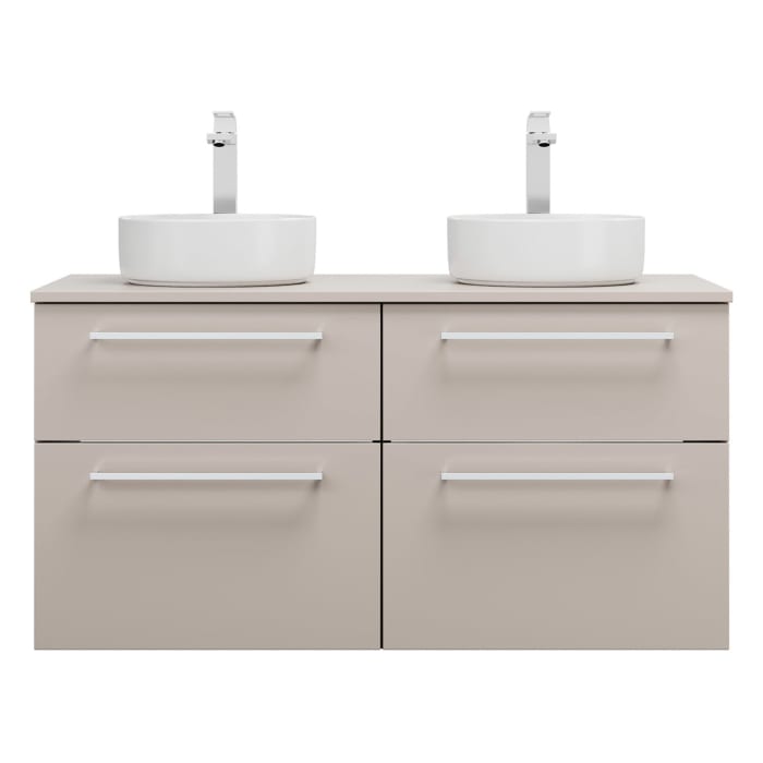 burgbad Eqio Waschtischkombination mit Keramik-Aufsatzwaschtisch 120 cm, links und rechts, mit Stangengriff P95