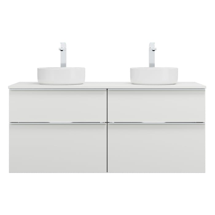 burgbad Eqio Waschtischkombination mit Keramik-Aufsatzwaschtisch 140 cm, links und rechts, mit Griffleiste G0251