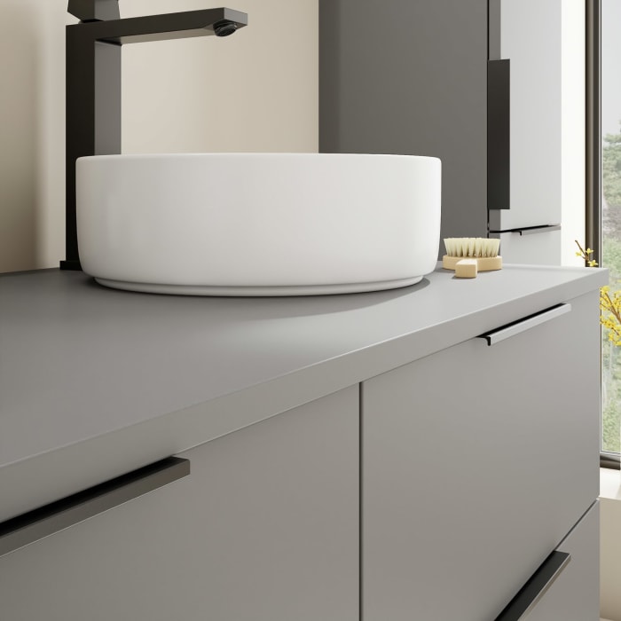 burgbad Eqio Waschtischkombination mit Keramik-Aufsatzwaschtisch 120 cm, links und rechts, mit Griff G0200