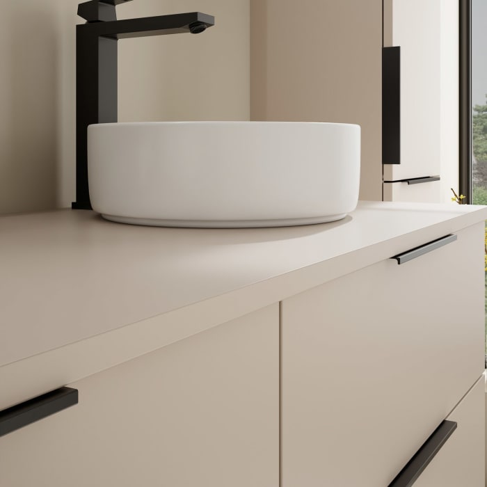 burgbad Eqio Waschtischkombination mit Keramik-Aufsatzwaschtisch 140 cm, links und rechts, mit Griff G0200