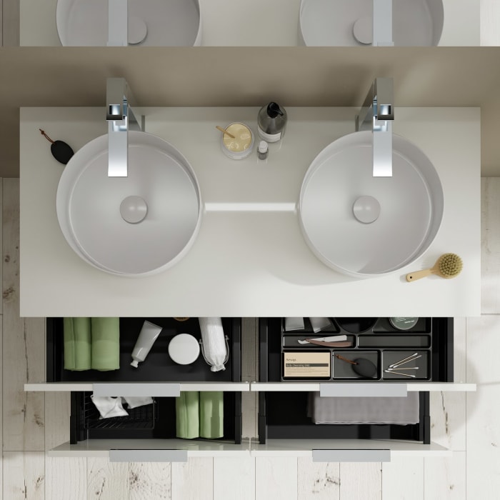 burgbad Eqio Waschtischkombination mit Keramik-Aufsatzwaschtisch 120 cm, links und rechts, mit Griff G0146