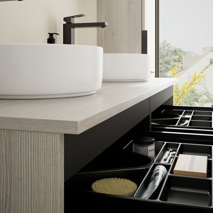 burgbad Eqio Waschtischkombination mit Keramik-Aufsatzwaschtisch 140 cm, mit Griff G0200