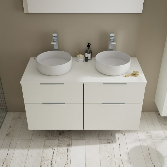 burgbad Eqio Waschtischkombination mit Keramik-Aufsatzwaschtisch 120 cm, links und rechts, mit Griff G0146