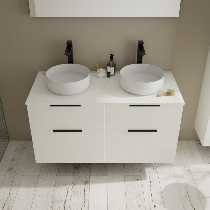 burgbad Eqio Waschtischkombination mit Keramik-Aufsatzwaschtisch 120 cm, links und rechts, mit Griff G0200