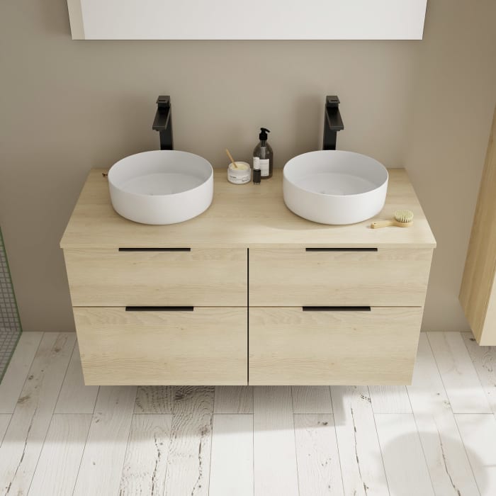 burgbad Eqio Waschtischkombination mit Keramik-Aufsatzwaschtisch 120 cm, links und rechts, mit Griff G0200