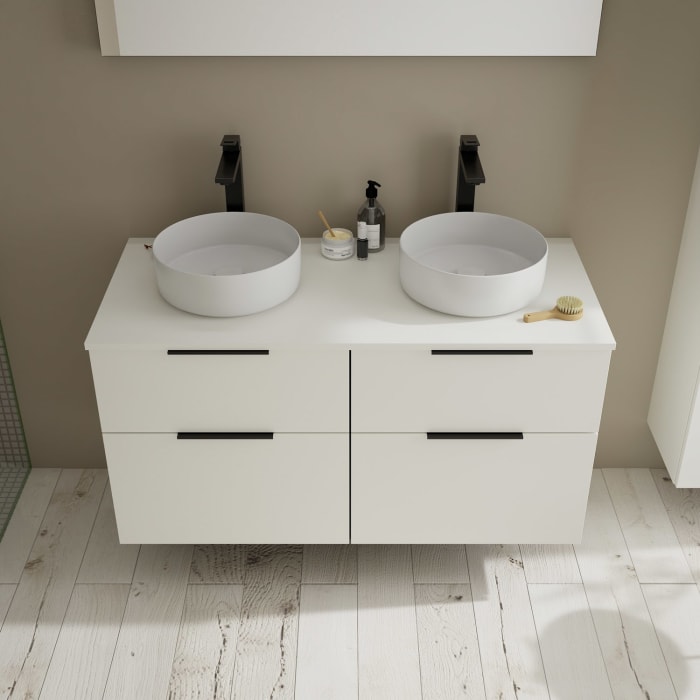 burgbad Eqio Waschtischkombination mit Keramik-Aufsatzwaschtisch 120 cm, links und rechts, mit Griff G0200