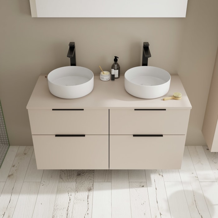 burgbad Eqio Waschtischkombination mit Keramik-Aufsatzwaschtisch 120 cm, links und rechts, mit Griff G0200