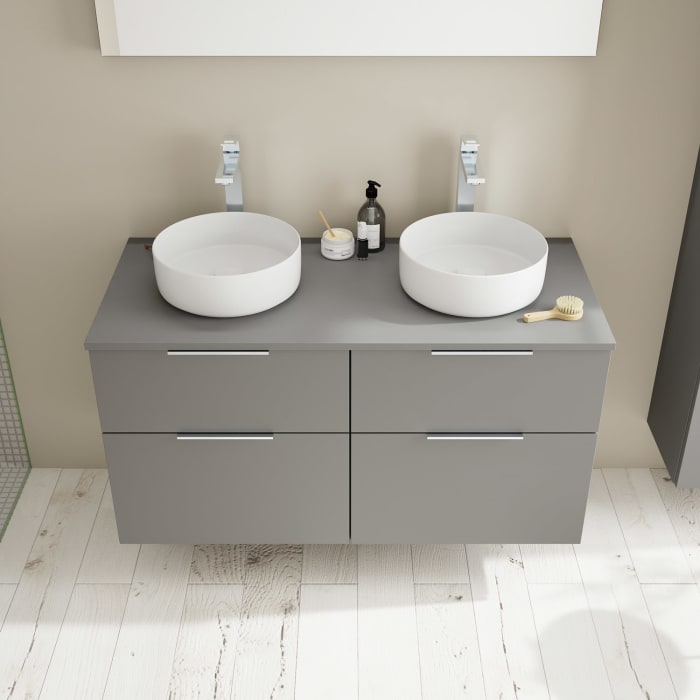 burgbad Eqio Waschtischkombination mit Keramik-Aufsatzwaschtisch 120 cm, links und rechts, mit Griff G0146