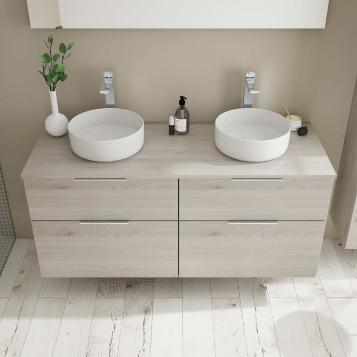 burgbad Eqio Waschtischkombination mit Keramik-Aufsatzwaschtisch 140 cm, mit Griff G0146