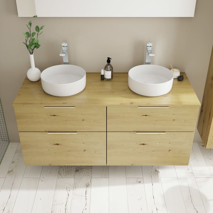 burgbad Eqio Waschtischkombination mit Keramik-Aufsatzwaschtisch 140 cm, mit Griff G0146