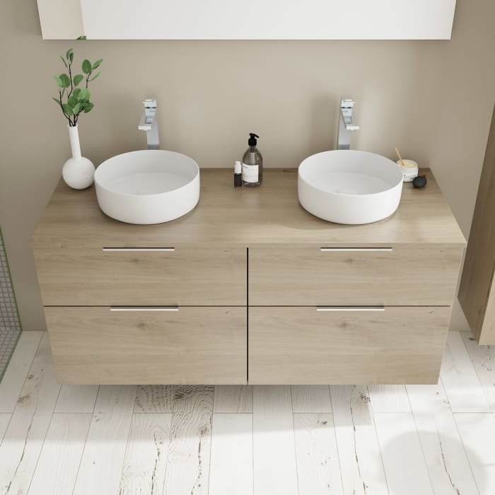 burgbad Eqio Waschtischkombination mit Keramik-Aufsatzwaschtisch 140 cm, links und rechts, mit Griff G0146