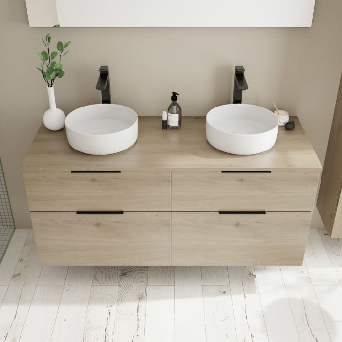 burgbad Eqio Waschtischkombination mit Keramik-Aufsatzwaschtisch 140 cm, links und rechts, mit Griff G0200