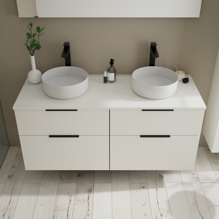 burgbad Eqio Waschtischkombination mit Keramik-Aufsatzwaschtisch 140 cm, links und rechts, mit Griff G0200