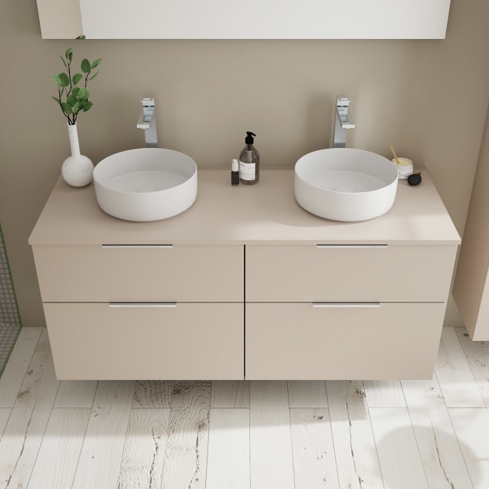 burgbad Eqio Waschtischkombination mit Keramik-Aufsatzwaschtisch 140 cm, links und rechts, mit Griff G0146