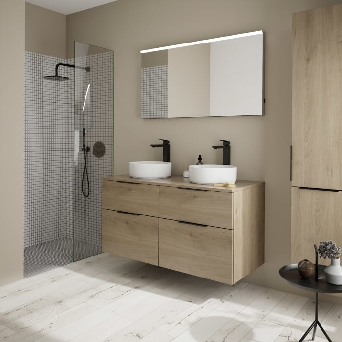 burgbad Eqio Waschtischkombination mit Keramik-Aufsatzwaschtisch 120 cm, links und rechts, mit Griff G0200