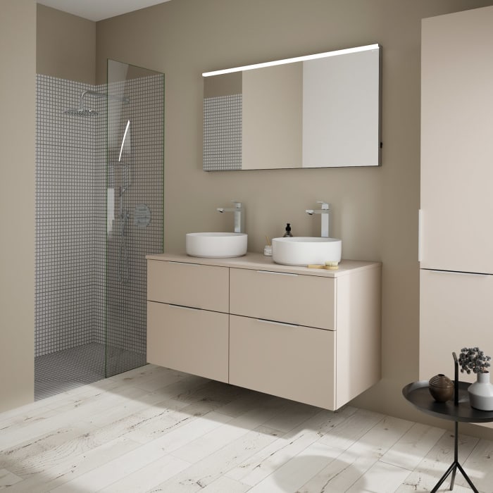 burgbad Eqio Waschtischkombination mit Keramik-Aufsatzwaschtisch 120 cm, links und rechts, mit Griff G0146