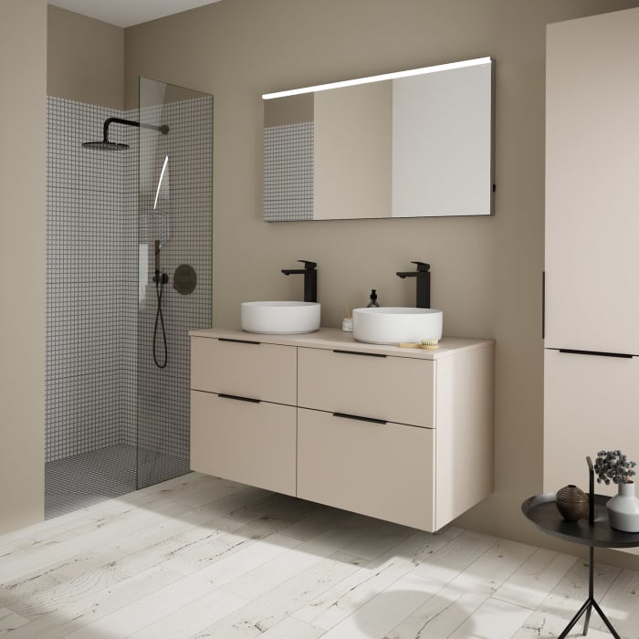 burgbad Eqio Waschtischkombination mit Keramik-Aufsatzwaschtisch 120 cm, links und rechts, mit Griff G0200