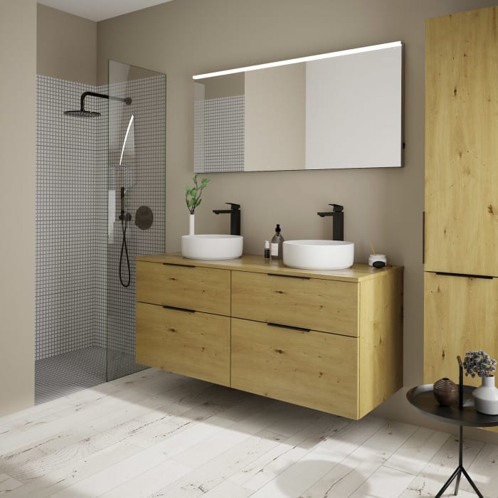 burgbad Eqio Waschtischkombination mit Keramik-Aufsatzwaschtisch 140 cm, mit Griff G0200