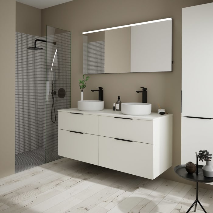 burgbad Eqio Waschtischkombination mit Keramik-Aufsatzwaschtisch 140 cm, links und rechts, mit Griff G0200