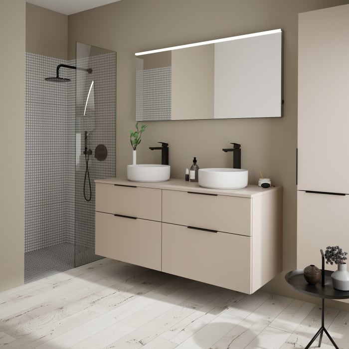 burgbad Eqio Waschtischkombination mit Keramik-Aufsatzwaschtisch 140 cm, links und rechts, mit Griff G0200