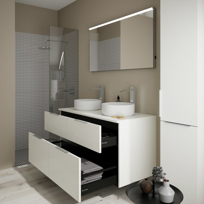 burgbad Eqio Waschtischkombination mit Keramik-Aufsatzwaschtisch 120 cm, links und rechts, mit Griff G0146